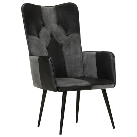 Fauteuil echt leer zwart en grijs 11