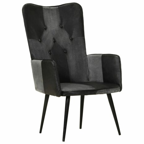 Fauteuil echt leer zwart en grijs 12