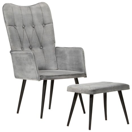 Fauteuil met voetenbank vintage stijl canvas grijs 1