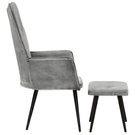 Fauteuil met voetenbank vintage stijl canvas grijs 3