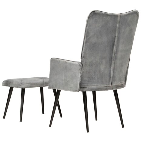 Fauteuil met voetenbank vintage stijl canvas grijs 4