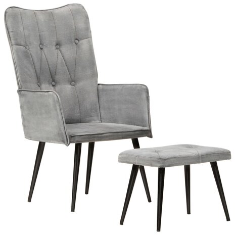 Fauteuil met voetenbank vintage stijl canvas grijs 11