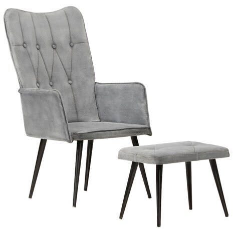 Fauteuil met voetenbank vintage stijl canvas grijs 12