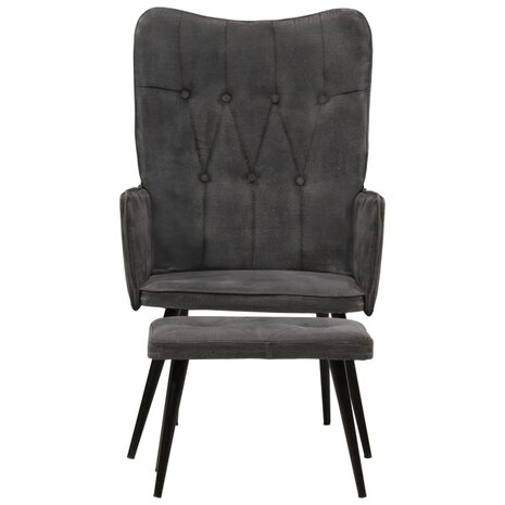 Fauteuil met voetenbank vintage stijl canvas zwart 2