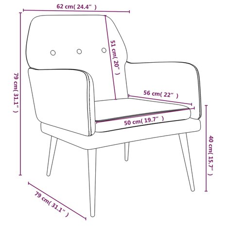 Fauteuil 62x79x79 cm fluweel wijnrood 8