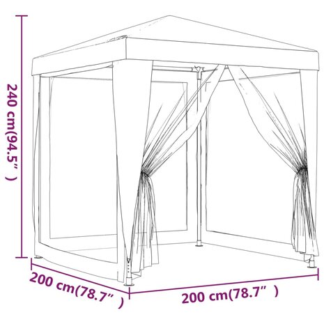 Partytent met 4 mesh zijwanden 2x2 m HDPE rood 7