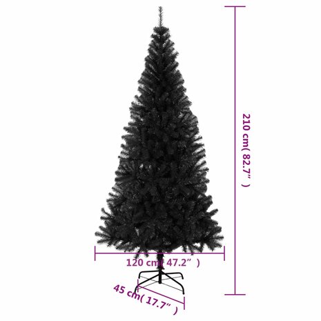 Kunstkerstboom met standaard 210 cm PVC zwart 6