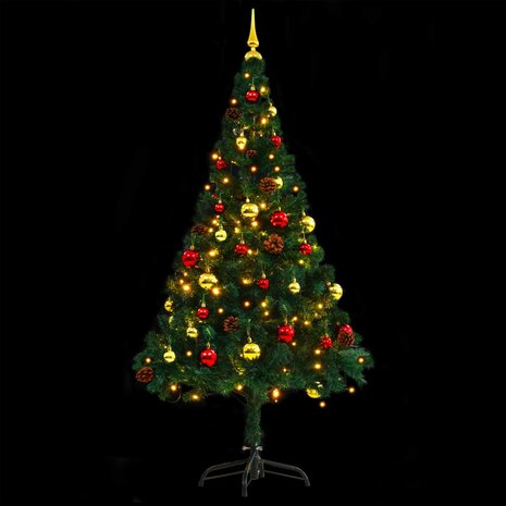 Kunstkerstboom met verlichting en kerstballen 150 cm groen 4