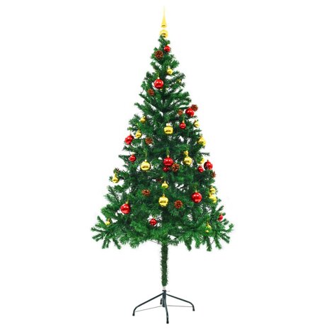 Kunstkerstboom met verlichting en kerstballen 180 cm groen 2