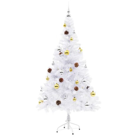 Kunstkerstboom met verlichting en kerstballen 150 cm wit 3