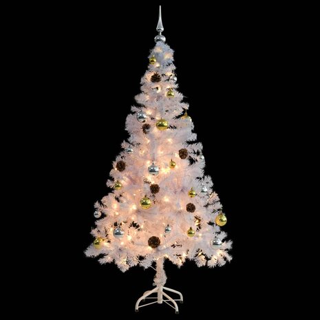 Kunstkerstboom met verlichting en kerstballen 150 cm wit 4