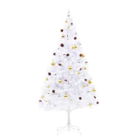 Kunstkerstboom met verlichting en kerstballen 210 cm wit 3