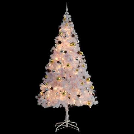 Kunstkerstboom met verlichting en kerstballen 210 cm wit 4