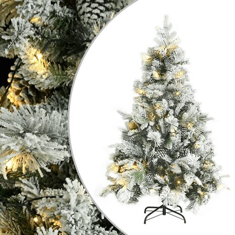 Kerstboom met LED en dennenappels en sneeuw 150 cm PVC en PE 1