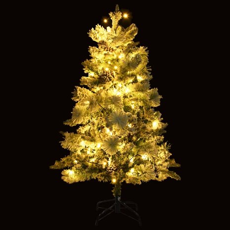 Kerstboom met LED en dennenappels en sneeuw 150 cm PVC en PE 3