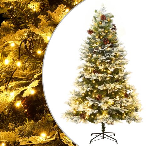 Kerstboom met LED en dennenappels 195 cm PVC en PE groen 1