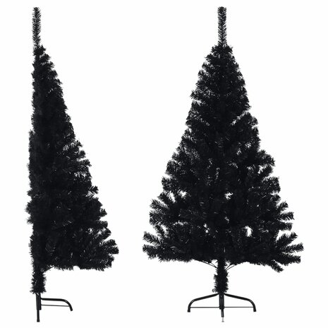 Kunstkerstboom met standaard half 150 cm PVC zwart 1