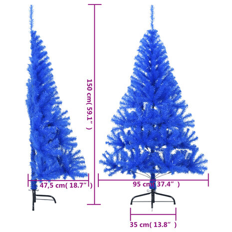 Kunstkerstboom met standaard half 150 cm PVC blauw 9