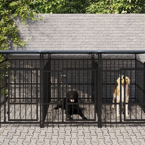 Hondenkennel met dak 13,14 m² staal 1