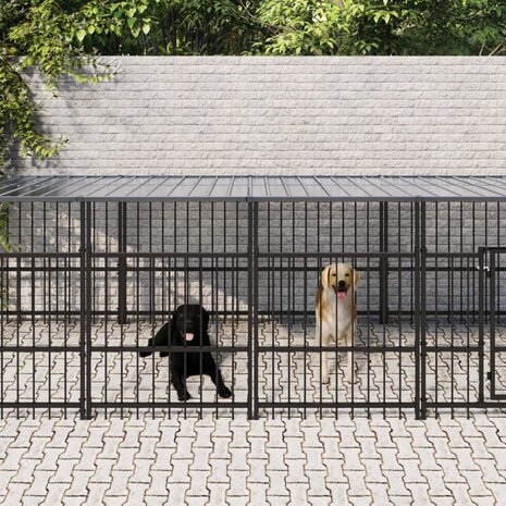 Hondenkennel voor buiten met dak 16,89 m² staal 1