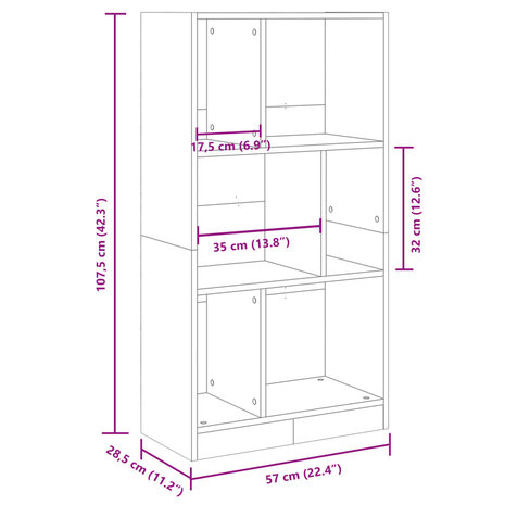 Boekenkast 57x28,5x107,5 cm bewerkt hout wit 9