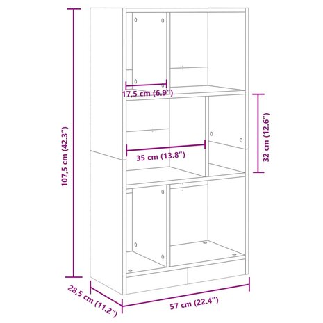 Boekenkast 57x28,5x107,5 cm bewerkt hout betongrijs 9