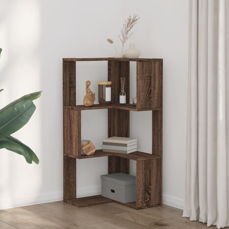 Hoekboekenkast 3-laags 50x50x102 cm bewerkt hout bruin eiken 3