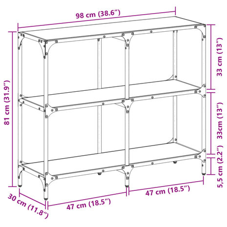 Wandtafel met zwart glazen blad 98x30x81 cm staal 9