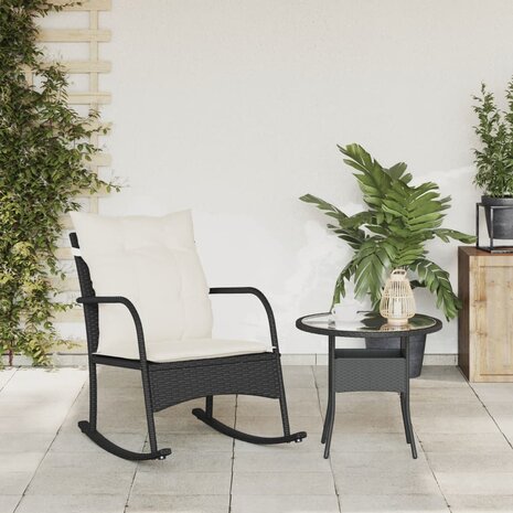 Tuinschommelstoel met kussens poly rattan zwart 3