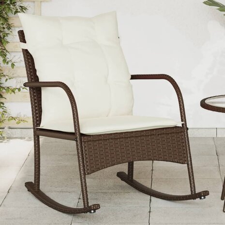 Tuinschommelstoel met kussens poly rattan bruin 1