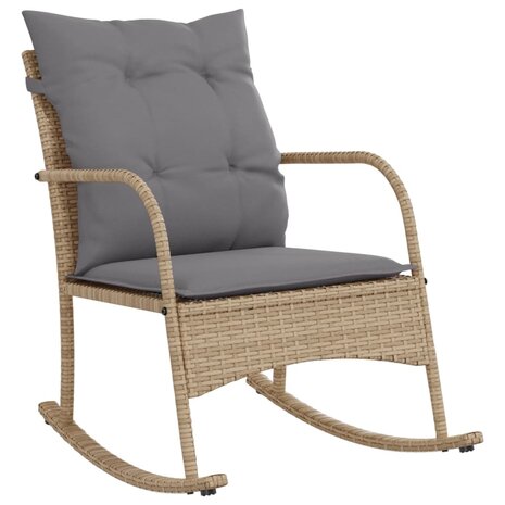 Tuinschommelstoel met kussens poly rattan beige 2