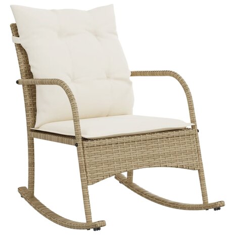 Tuinschommelstoel met kussens poly rattan beige 2