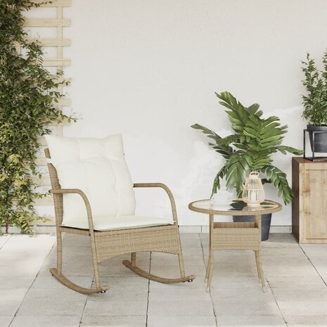 Tuinschommelstoel met kussens poly rattan beige 3