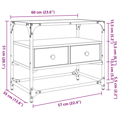 Tv-meubel met glazen blad 60x35x51 cm bewerkt hout zwart 10