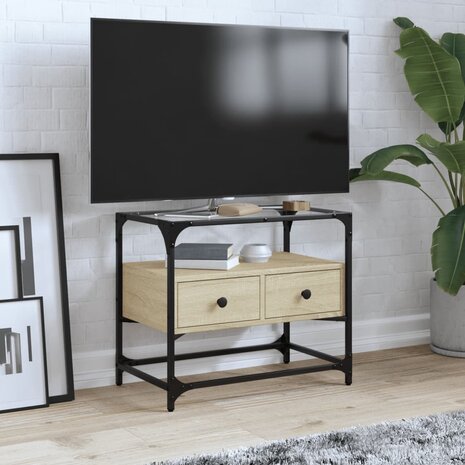 Tv-meubel met glazen blad 60x35x51 cm bewerkt hout sonoma eiken 1