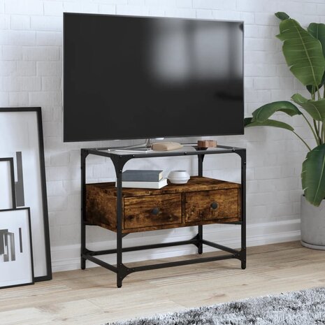 Tv-meubel met glazen blad 60x35x51 cm hout gerookt eikenkleurig 1