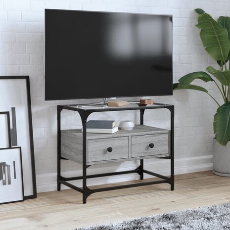 Tv-meubel met glazen blad 60x35x51 cm bewerkt hout grijs sonoma 1