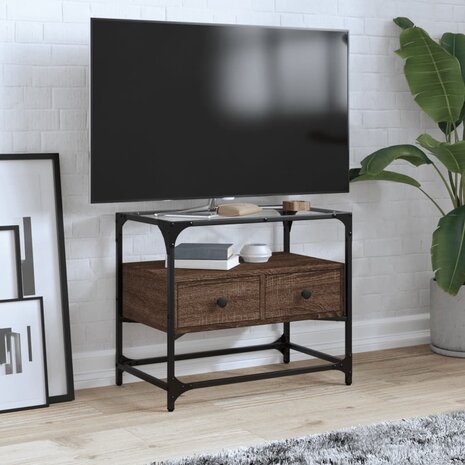 Tv-meubel met glazen blad 60x35x51 cm hout bruin eikenkleurig 1