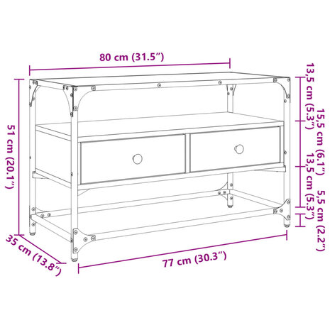 Tv-meubel met glazen blad 80x35x51 cm bewerkt hout zwart 10