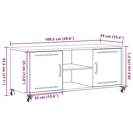 Tv-meubel 100,5x39x43,5 cm koudgewalst staal olijfgroen 12