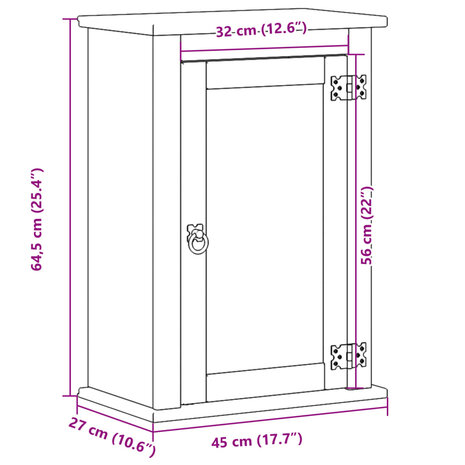 Badkamerwandkast Corona 45x27x64,5 cm massief grenenhout 10