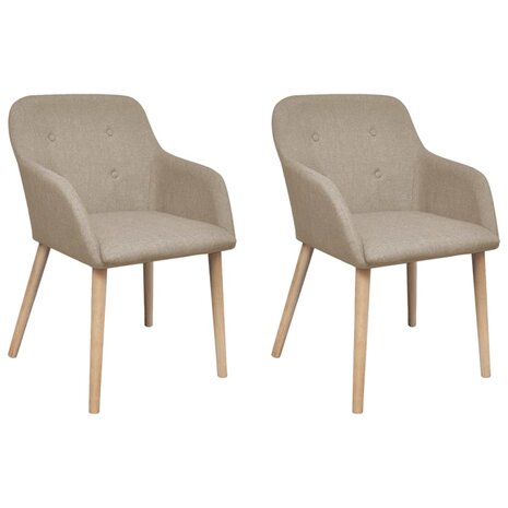 Eetkamerstoelen 2 st stof en massief eikenhout beige 1