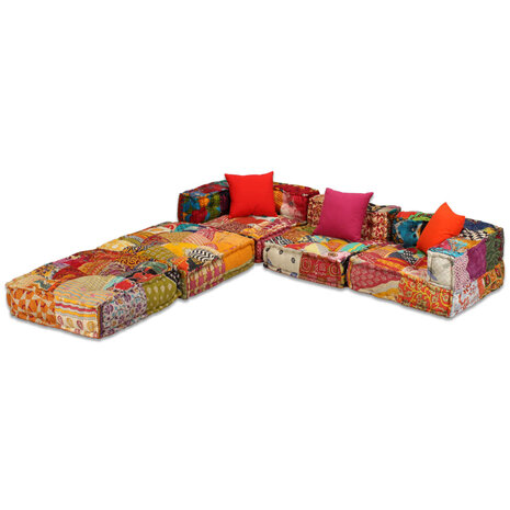 Poef driezits modulair stof patchwork 3