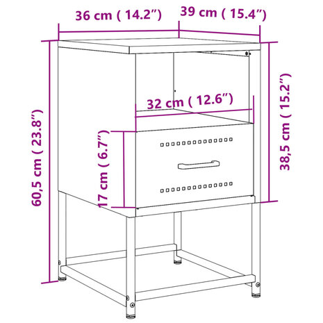 Nachtkastjes 2 st 36x39x60,5 cm staal roze 12