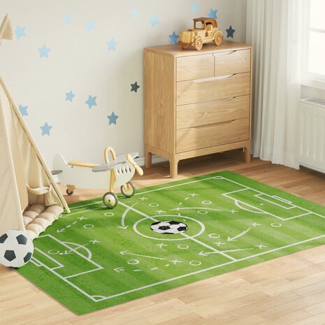 Kindervloerkleed voetbalveld wasbaar antislip 160x230 cm groen 1