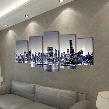 Canvas muurdruk set monochroom New York skyline 100 x 50 cm 2