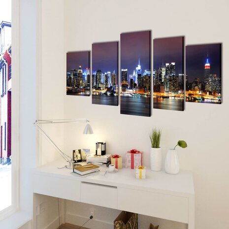 Canvas muurdruk set Kleurrijke New York skyline 200 x 100 cm 2