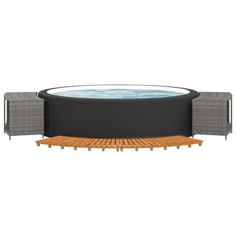 Hottub-ombouw poly rattan massief acaciahout grijs  3