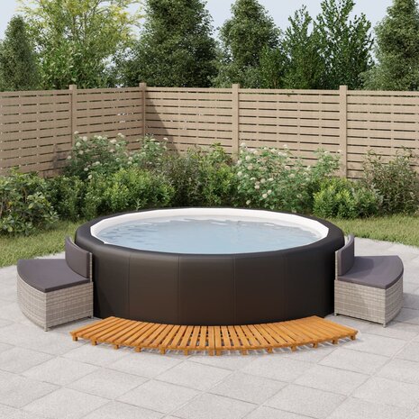 Hottub-ombouw poly rattan massief acaciahout grijs  1