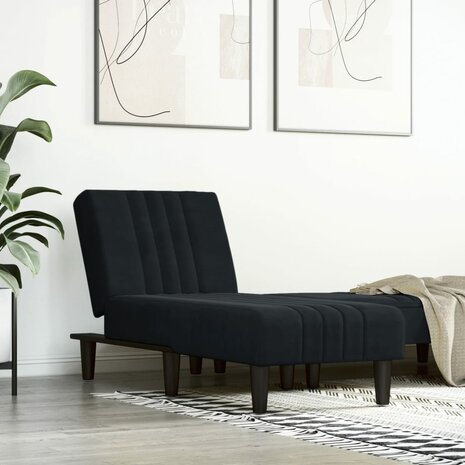 Chaise longue fluweel zwart 1